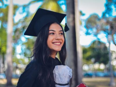Graduate in cap and gown